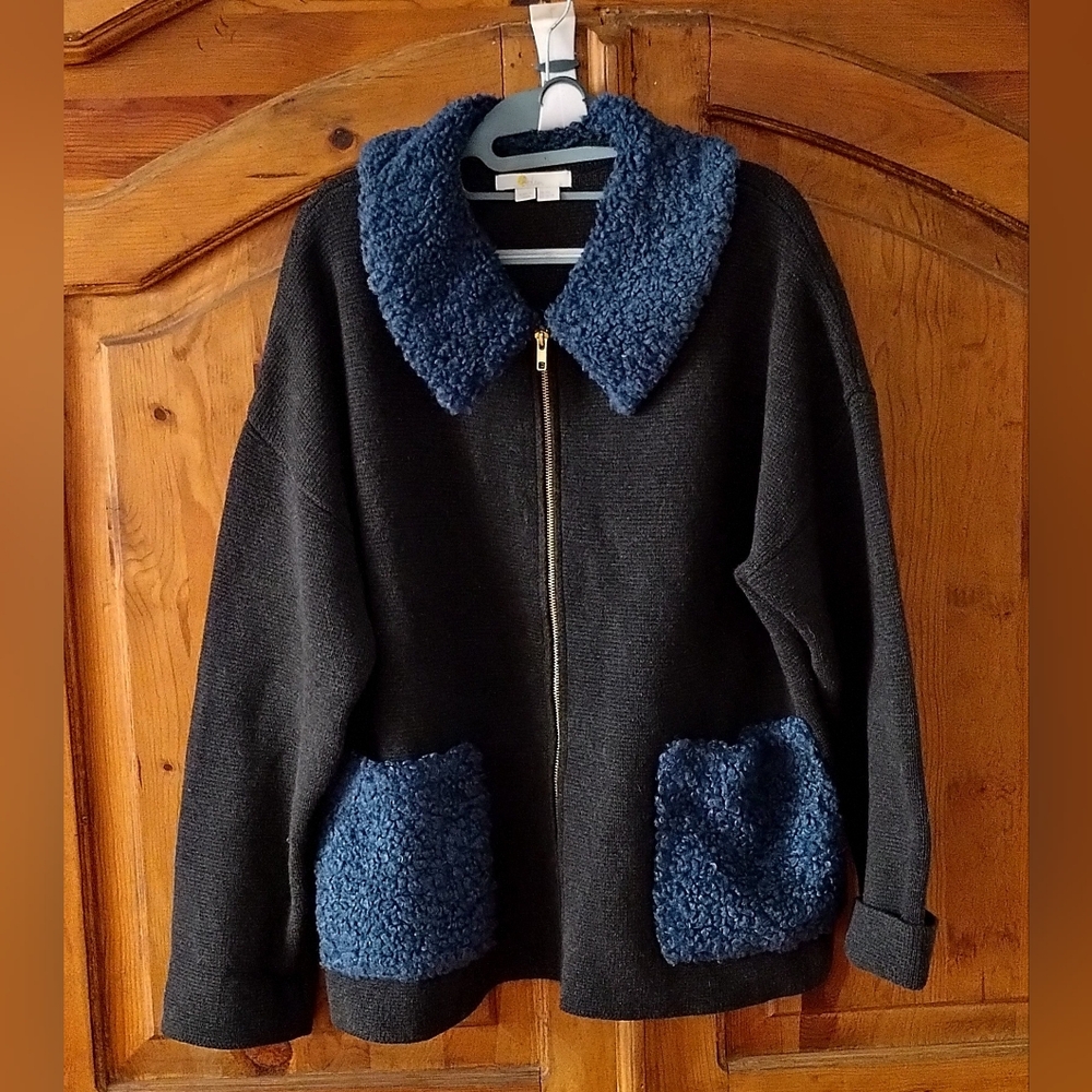 Boden Cardigan Sweater Coat Grey and Blue Women's Size 16-18